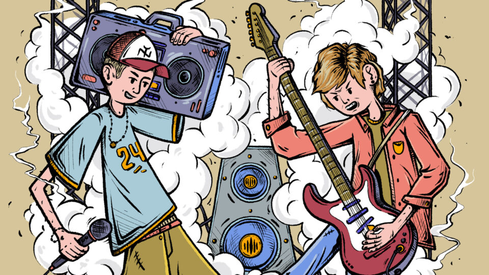 Particolare dalla locandina con disegno di due musicisti